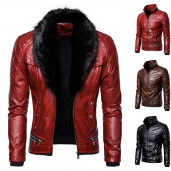 New European and American Punk: Men's Autumn/Winter Detachable Fur Collar, Rivet-studded Leather Jacket
