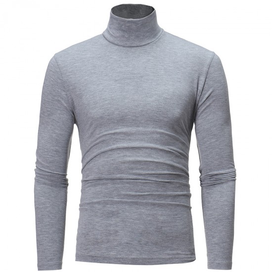 Autumn/Winter Hot Seller: Men's Solid Color Casual Basic Turtleneck Long-sleeved T-shirt