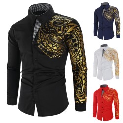 Autumn/Winter New European and American Men's Fashion Hot Stamping Long-sleeved Shirts