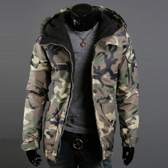 AliExpress European-sized: Men's European and American Casual British Camouflage Trendy Hooded Cotton Jackets (Slim Fit)