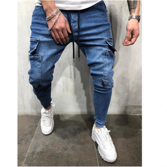 2025 European and American: Men's Multi-Pocket Hip-Hop Washed Casual Sweatpants, Tapered Jeans, Fall/Winter Men's Fashion