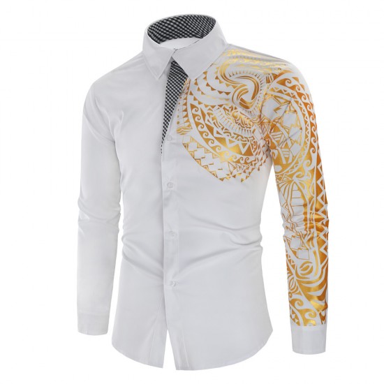 Autumn/Winter New European and American Men's Fashion Hot Stamping Long-sleeved Shirts