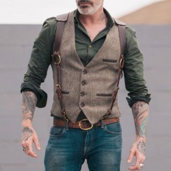 Men's Fashion: New European and American Retro Vests, Popular Leather Patchwork Casual Vests