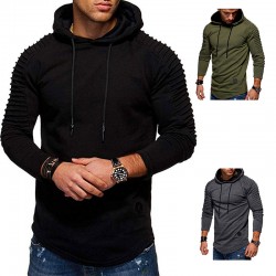 Spring/Autumn Men's New European and American Sports Sweatshirt: Casual Pleated Solid Color Hoodie