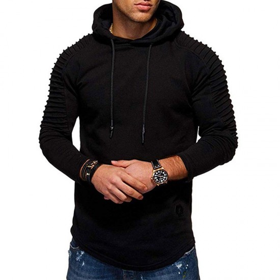 Spring/Autumn Men's New European and American Sports Sweatshirt: Casual Pleated Solid Color Hoodie