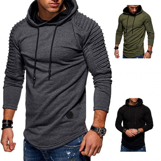 Spring/Autumn Men's New European and American Sports Sweatshirt: Casual Pleated Solid Color Hoodie