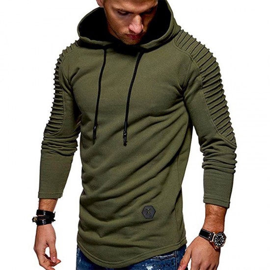 Spring/Autumn Men's New European and American Sports Sweatshirt: Casual Pleated Solid Color Hoodie