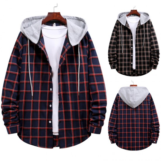 Spring/Autumn Men's New EBAY AliExpress Couple Hooded Plaid Shirt HC05