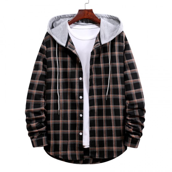Spring/Autumn Men's New EBAY AliExpress Couple Hooded Plaid Shirt HC05