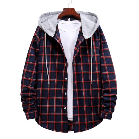 Spring/Autumn Men's New EBAY AliExpress Couple Hooded Plaid Shirt HC05