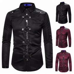 2025 European-sized Export New: Men's Autumn and Winter Dark-toned Gothic-style Rivet Long-Sleeved Performance Shirts