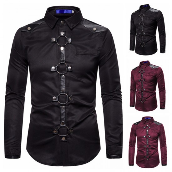 2025 European-sized Export New: Men's Autumn and Winter Dark-toned Gothic-style Rivet Long-Sleeved Performance Shirts