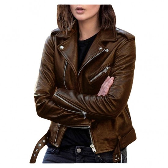2025 Spring/Autumn Plus-size Women's Short Leather Jacket: European and American Slim-fit Winter Jacket, Women's PU Leather Jacket