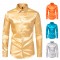 Spring/Autumn Men's Fashion: Men's Satin Nightclub Style Solid Color Shiny Trendy Long-Sleeved Shirts