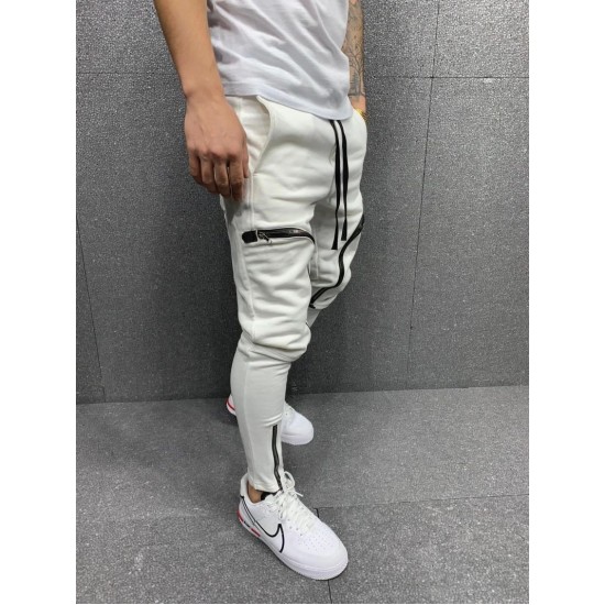 European and American Men's Slim-fit Zippered Backpack Pocket Fitness Casual Trousers