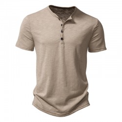 Summer New European Size Men's Bamboo Cotton Casual Solid Color Polo Short-Sleeved T-Shirt