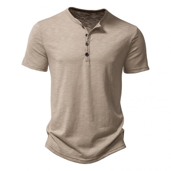 Summer New European Size Men's Bamboo Cotton Casual Solid Color Polo Short-Sleeved T-Shirt