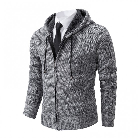 Men's Autumn and Winter: Cardigans, Sweaters, Men's Knitted Hooded Fleece Casual Thickened Jackets