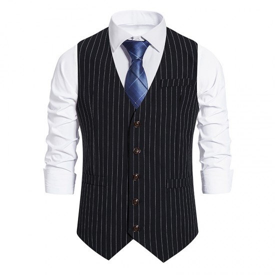 European Size New Men's Striped Single-Breasted Vest: Casual Striped Suit Retro Vest