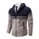 Men's Color-blocked Casual Long-sleeved Sweaters: Popular Collection Fashionable Hooded Cardigan Sweater Jacket