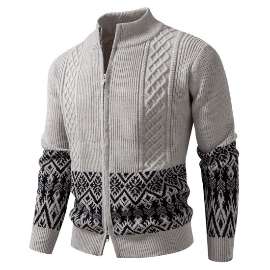 2025 Autumn and Winter New Men's Knitted Cardigan: Retro Cable-Knit Ethnic Style Stand-Up Collar Sweater
