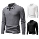 2025 European-sized New Men's Waffle Long-Sleeved Lapel T-Shirt: Simple Casual Polo Shirt