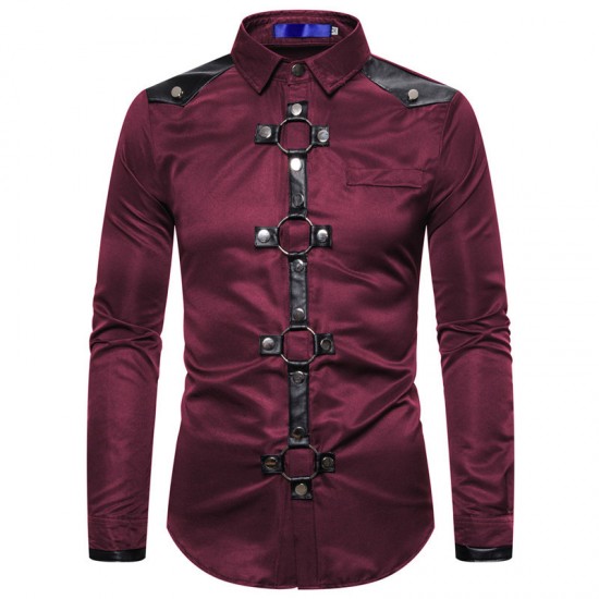 2025 European-sized Export New: Men's Autumn and Winter Dark-toned Gothic-style Rivet Long-Sleeved Performance Shirts