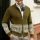 2025 Autumn and Winter New Men's Knitted Cardigan: Retro Cable-Knit Ethnic Style Stand-Up Collar Sweater