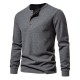 Autumn and Winter New Men's Four-button Waffle Henley T-shirt: Long-sleeved T-shirt