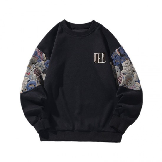 Men's Bear Sweatshirt: Spring/Autumn Contrast Embroidered Couple Crewneck Sweatshirt Top