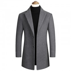 Autumn/Winter Men's Mid-Length Solid Color Tweed Trench Coat: Fashionable Casual Cardigan