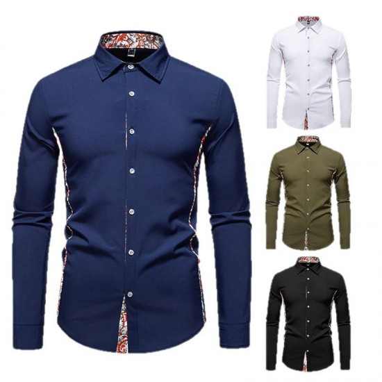 2025 European Size Autumn New Men's Paisley Pattern Colorblock Casual Long Sleeve Shirt