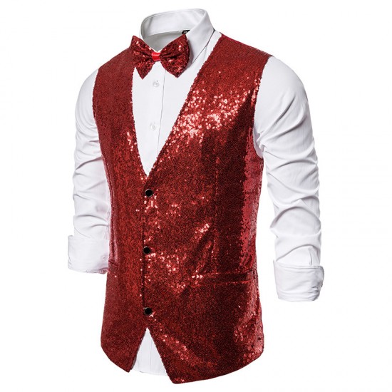 New Men's Stage Costume: Small Sequin Vest for Photo Studio Host, Singer, Emcee