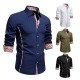 2025 European Size Autumn New Men's Paisley Pattern Colorblock Casual Long Sleeve Shirt