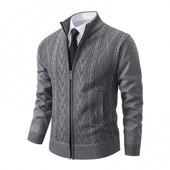 New Men's Autumn/Winter Stand-up Collar Sweater: Jacquard Jacket, Thickened Warm Casual Sweater