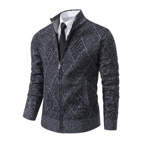 Men's Autumn/Winter Cardigan Casual Sweater: Plush Thickened Stand-up Collar Knitted Jacket
