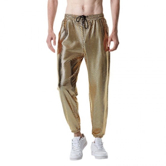 Spring/Autumn New Men's Retro Disco Diamond Print Casual Pants: Gold Stamping Design