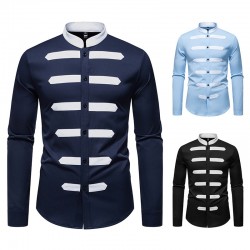 2025 European Size New Fall/Winter Men's Patchwork Design Stand-Up Collar Colorblock Casual Long-Sleeved Shirt