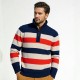 2025 Autumn New Men's Half-Zip Fleece Striped Sweater: Casual Knit Sweater