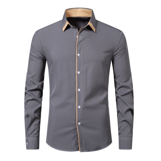 Spring/Summer New Men's Fashion: Men's Casual Colorblock Shirts, Men's Fashion Long-Sleeved Business Shirts