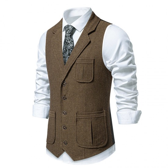 Wholesale Men's Herringbone Single-Breasted Lapel Vest