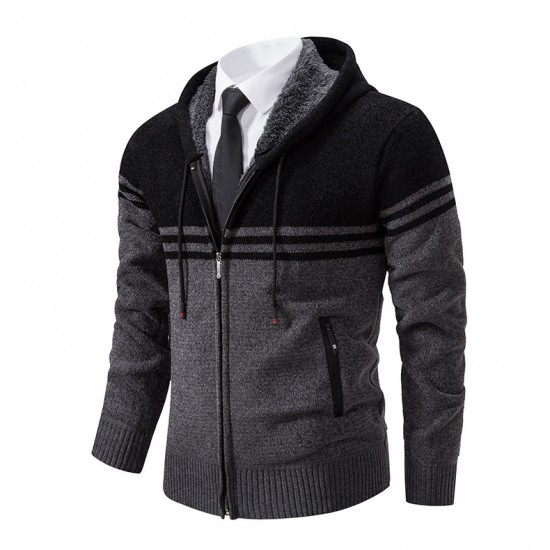 Men's Color-blocked Casual Long-sleeved Sweaters: Popular Collection Fashionable Hooded Cardigan Sweater Jacket