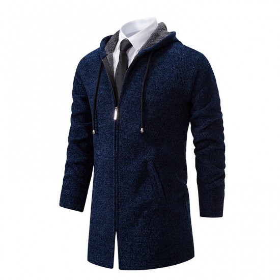 Autumn/Winter Men's Mid-Length Cardigan Sweater: Fleece Cardigan Hooded Jacket, Cardigan Sweater