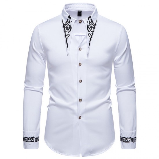 Autumn/Winter European and American Men's Casual Fashion Embroidered Shirt: African-style Long-sleeved Shirt