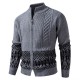 2025 Autumn and Winter New Men's Knitted Cardigan: Retro Cable-Knit Ethnic Style Stand-Up Collar Sweater