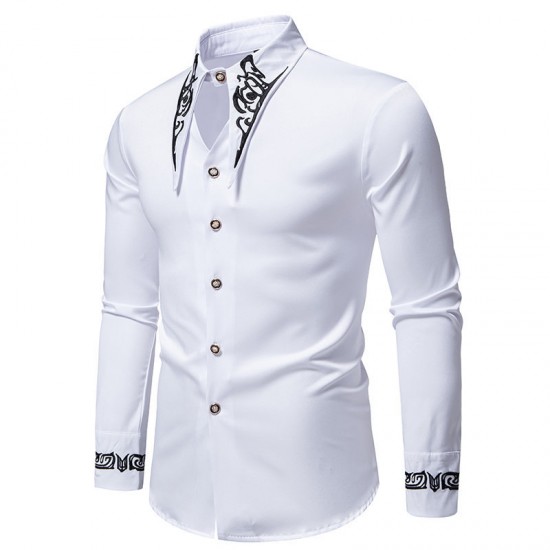 Autumn/Winter European and American Men's Casual Fashion Embroidered Shirt: African-style Long-sleeved Shirt