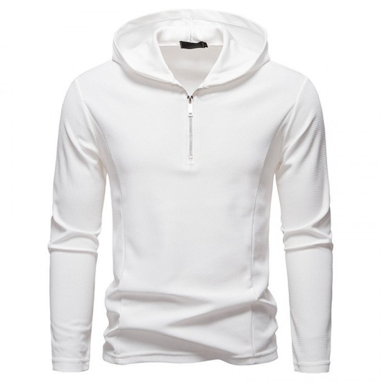 2025 European Size New Fall/Winter Men's Simple Casual Long-Sleeved Hooded T-Shirt: Zipper Design