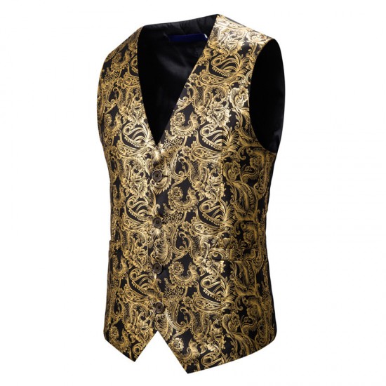 Autumn and Winter Large Size Vest: New European Size Gold-stamped Cashew Print Suit Vest