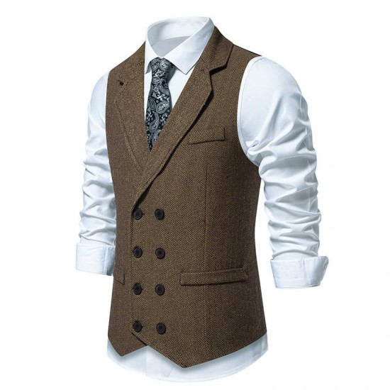 Autumn/Winter Men's Business Suit Vest: British Retro Herringbone Vest, Men's Casual Workwear Vest