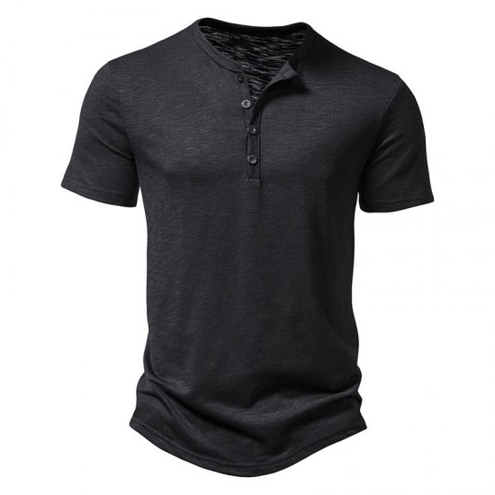 Summer New European Size Men's Bamboo Cotton Casual Solid Color Polo Short-Sleeved T-Shirt